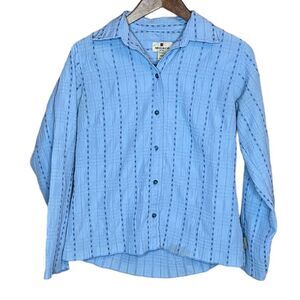 Woolrich Blue Button Textured Print Western Down Shirt size Small